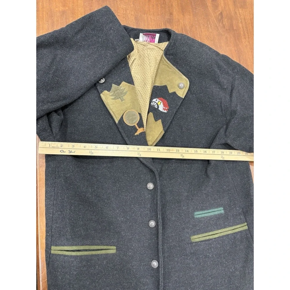 Marlene Wool Jacket Blazer Womens 38 Gray Embroidered‎ Applique Tree House